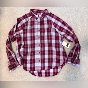 NWT SO Long Sleeve Button-Front Shirt, Slim, Maroon Plaid, Juniors Size XS